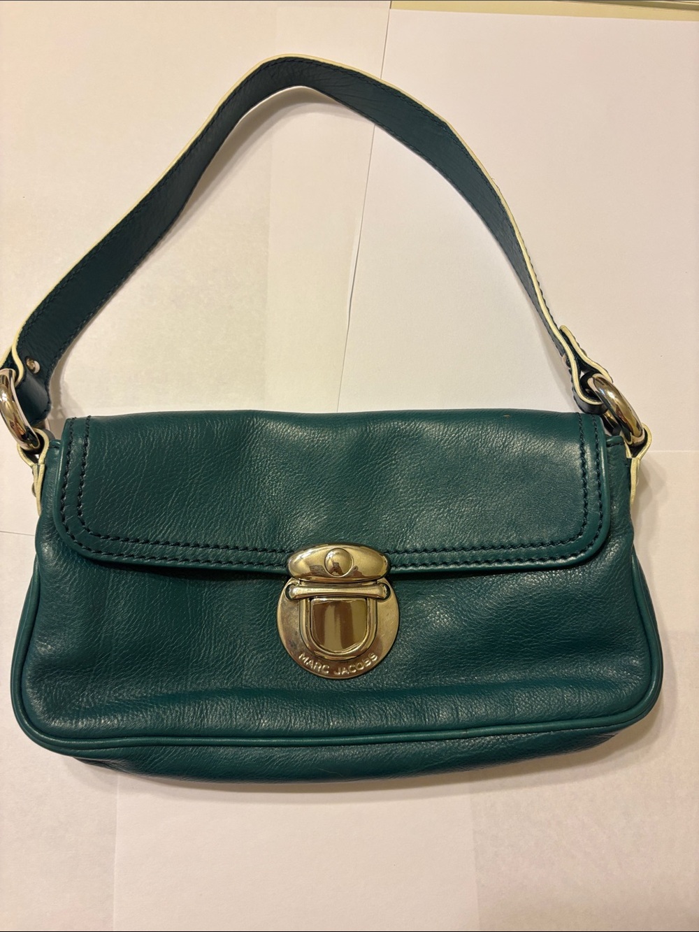 Marc Jacobs Teal Leather Shoulder Bag with Silver-Tone Turn-Lock